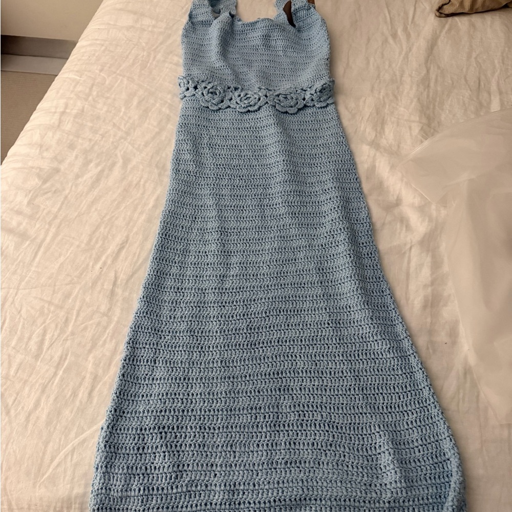 Meshki Teagan Floral Hand Crochet Midi Dress - Blue XS - Picture 7 of 7